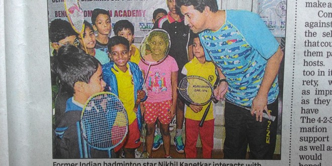 Article on Times of India – Olympian Nikhil Kanitkar with the winners of Shuttle Express Tournament